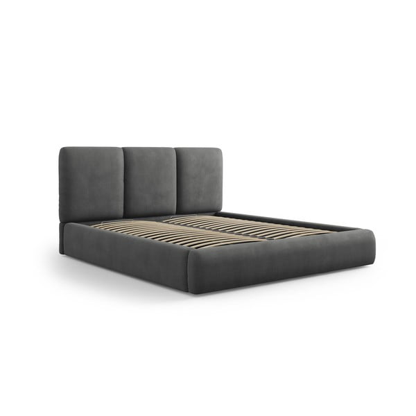 Sivá čalúnená dvojlôžková posteľ s úložným priestorom s roštom 200x200 cm Brody – Mazzini Beds