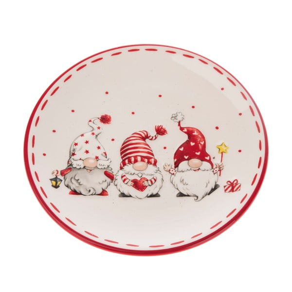 Červeno-biely keramický tanier s motívom trpaslíkov Dakls
