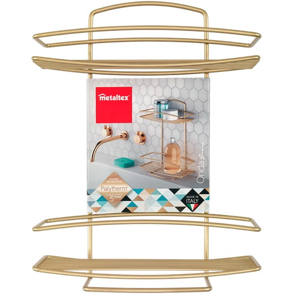 Oceľová kúpeľňová polička v zlatej farbe Onda – Metaltex-image-2