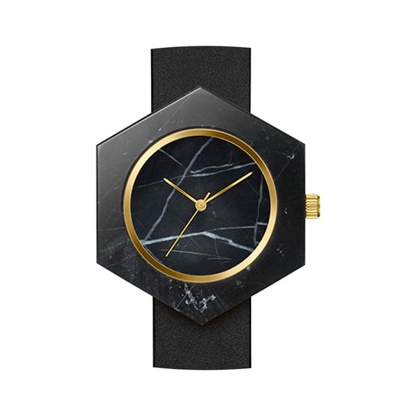 Čierne hranaté mramorové hodinky s čiernym remienkom Analog Watch Co.
