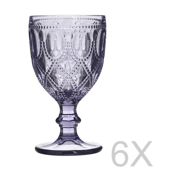 Sada 6 sklenených transparentných fialových pohárov InArt Glamour Beverage Foot, výška 16 cm