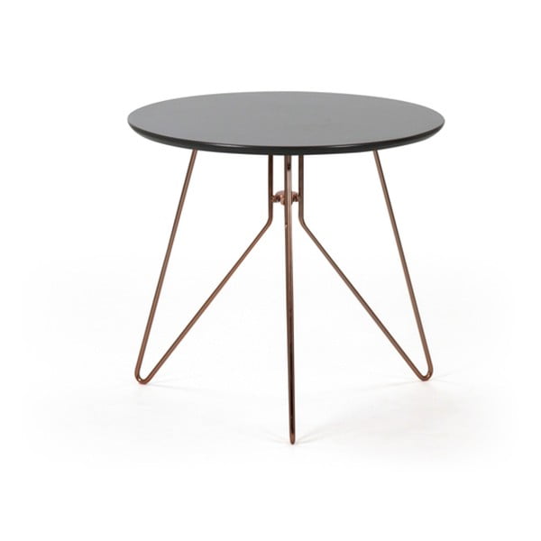 Antracitový príručný stolík s podnožou v medenej farbe PLM Barcelona Alegro, ⌀ 48 cm