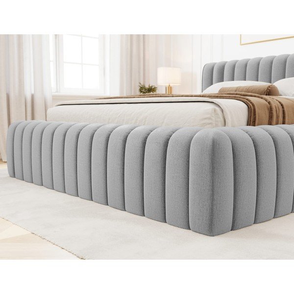 Svetlosivá čalúnená dvojlôžková posteľ s úložným priestorom s roštom 140x200 cm Carilla – ELTAP-image-3