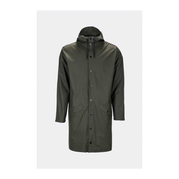 Tmavozelená unisex bunda s vysokou vodoodolnosťou Rains Long Jacket, veľkosť M/L