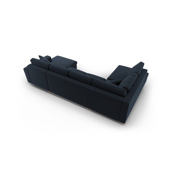 Tmavomodrá zamatová rozkladacia/s úložným priestorom rohová pohovka (ľavý roh/do "U") Kyoto – Cosmopolitan Design-image-4