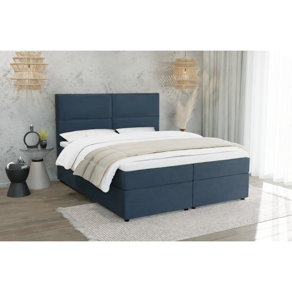Tmavomodrá boxspring posteľ s úložným priestorom 140x200 cm Rico – Ropez-image-1