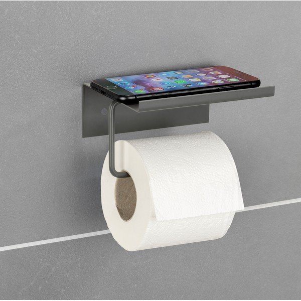 Antracitový samodržiaci kovový držiak na toaletný papier s poličkou Desulo – Wenko-image-1