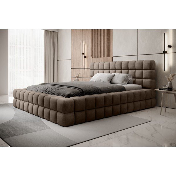 Svetlohnedá čalúnená dvojlôžková posteľ s úložným priestorom s roštom 160x200 cm Dizzle – ELTAP-image-4