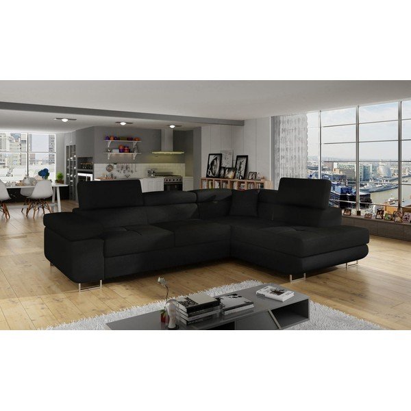 Čierna rozkladacia/s úložným priestorom rohová pohovka (pravý roh/do L) Anton – ELTAP-image-3