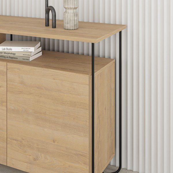 Nízka komoda v dekore duba v prírodnej farbe 130x80 cm Dilly – Marckeric-image-2