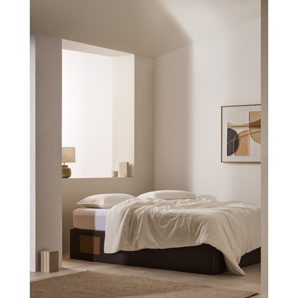 Čierna čalúnená dvojlôžková posteľ s úložným priestorom/bez čela 140x190 cm Matters – Kave Home-image-1