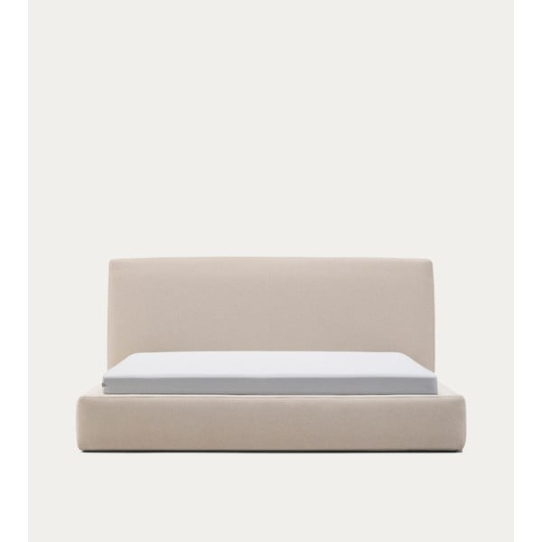 Béžová čalúnená dvojlôžková posteľ bez roštu 180x200 cm Blok – Kave Home-image-3