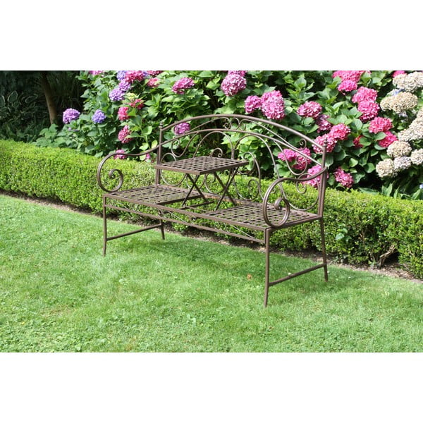 Hnedá kovová záhradná lavica Saket – Garden Pleasure-image-1