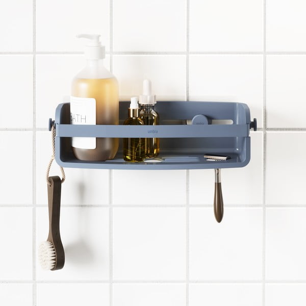 Modrá kúpeľňová polička z recyklovaného plastu bez vŕtania Flex – Umbra-image-2