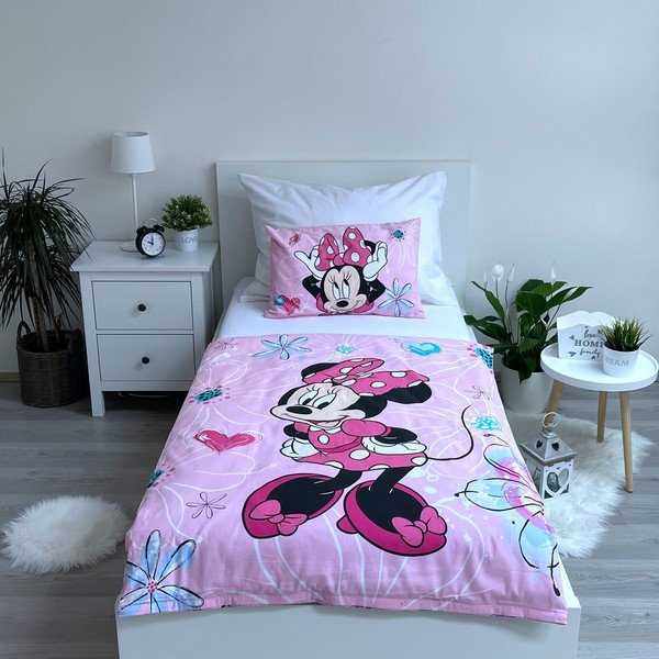 Ružová bavlnená detská obliečka do postieľky 100x135 cm Minnie Flowers  – Jerry Fabrics-image-1