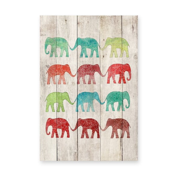 Drevená nástenná dekoratívna ceduľa Surdic Elephants Cue, 40 × 60 cm