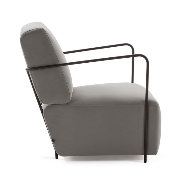 Sivé kreslo zamatového vzhľadu Kave Home Gamer-image-2