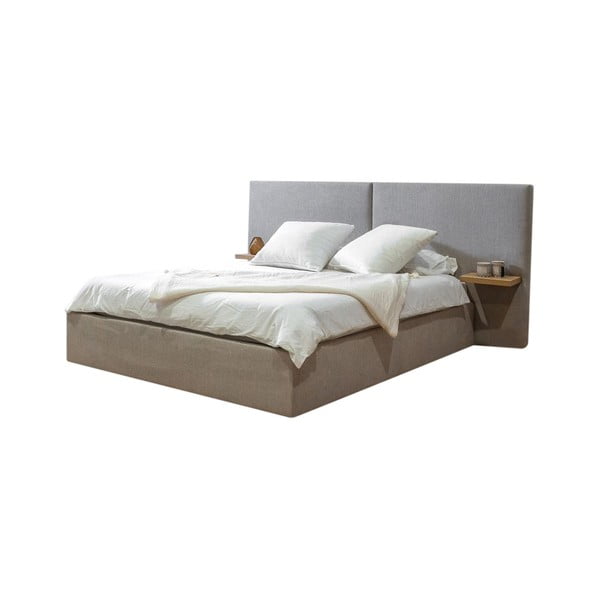 Svetlosivá čalúnená dvojlôžková posteľ s úložným priestorom s roštom 160x200 cm Blandine – Bobochic Paris