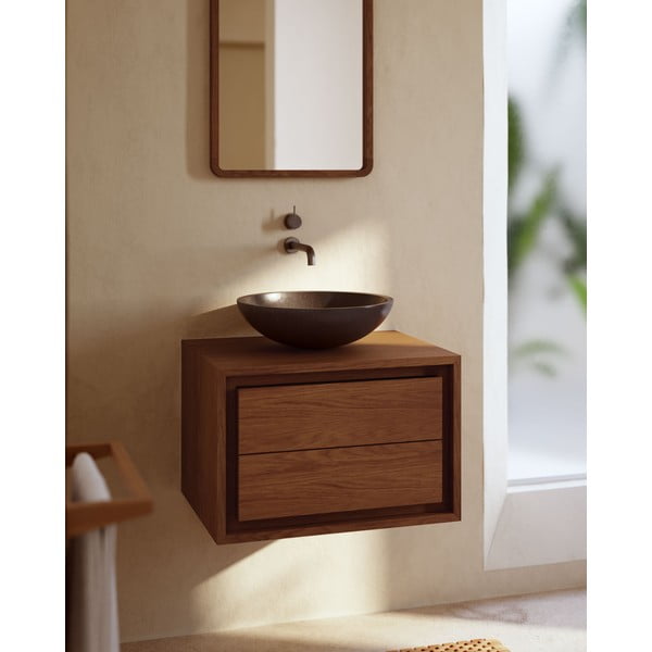Tmavohnedá závesná skrinka pod umývadlo z teakového dreva 60x40 cm Kenta – Kave Home-image-1