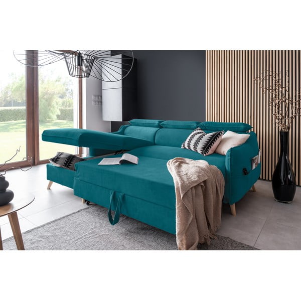 Tyrkysová zamatová rozkladacia rohová pohovka (ľavý roh) Sweet Harmony – Miuform-image-4