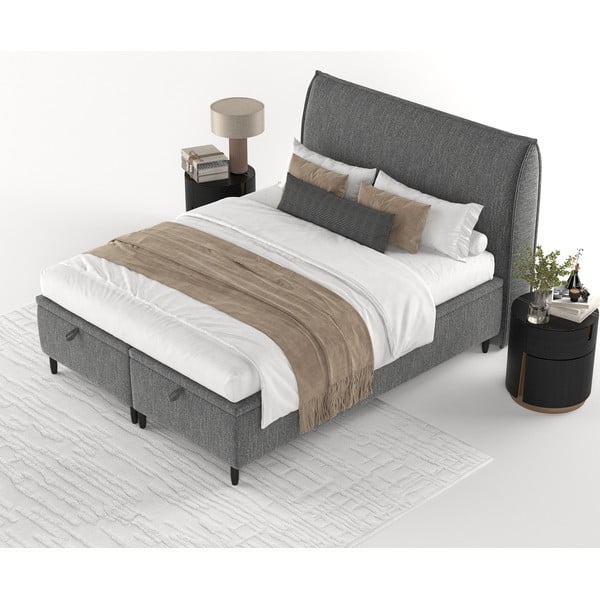 Sivá čalúnená dvojlôžková posteľ s úložným priestorom 200x200 cm Pearl – Maison de Rêve-image-4