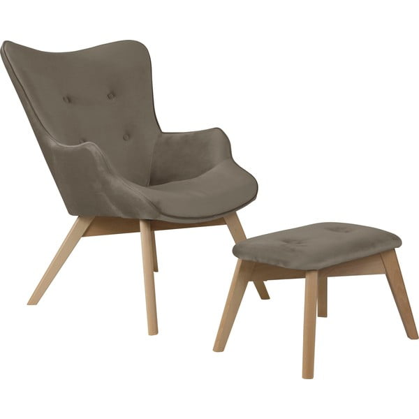 Svetlohnedé zamatové kreslo s podnožkou Niko – Ropez