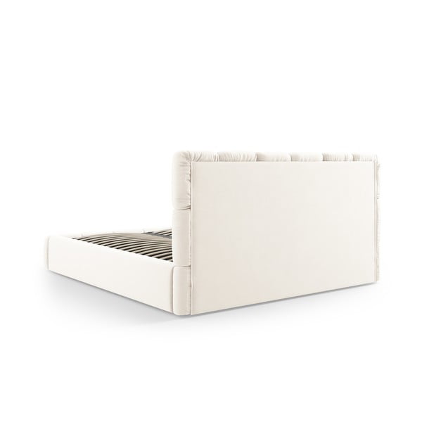 Krémová zamatová čalúnená dvojlôžková posteľ s úložným priestorom s roštom 140x200 cm Bellis – Micadoni-image-4