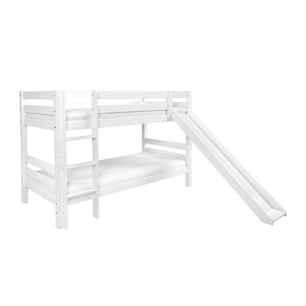 Biela detská poschodová posteľ z masívneho bukového dreva s kĺzačkou Mobi furniture Mark, 200 × 90 cm