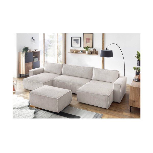 Béžový menčestrový taburet Nihad – Bobochic Paris-image-1