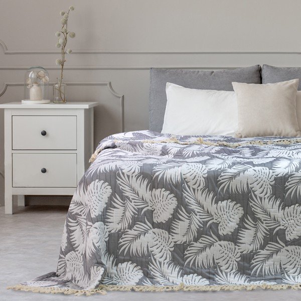 Sivý pléd cez posteľ DecoKing Tropical Leafes, 240 × 260 cm-image-3