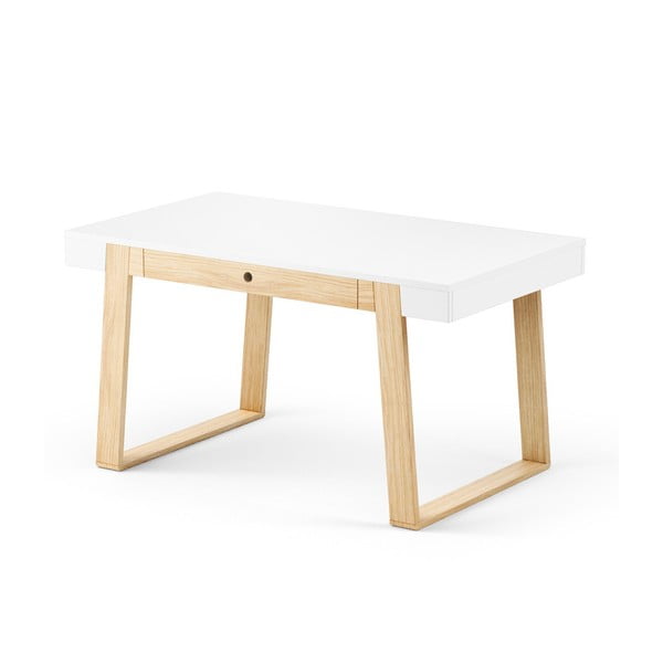 Stôl z dubového dreva s bielou doskou a bielymi detailmi Absynth Magh, 140 × 80 cm