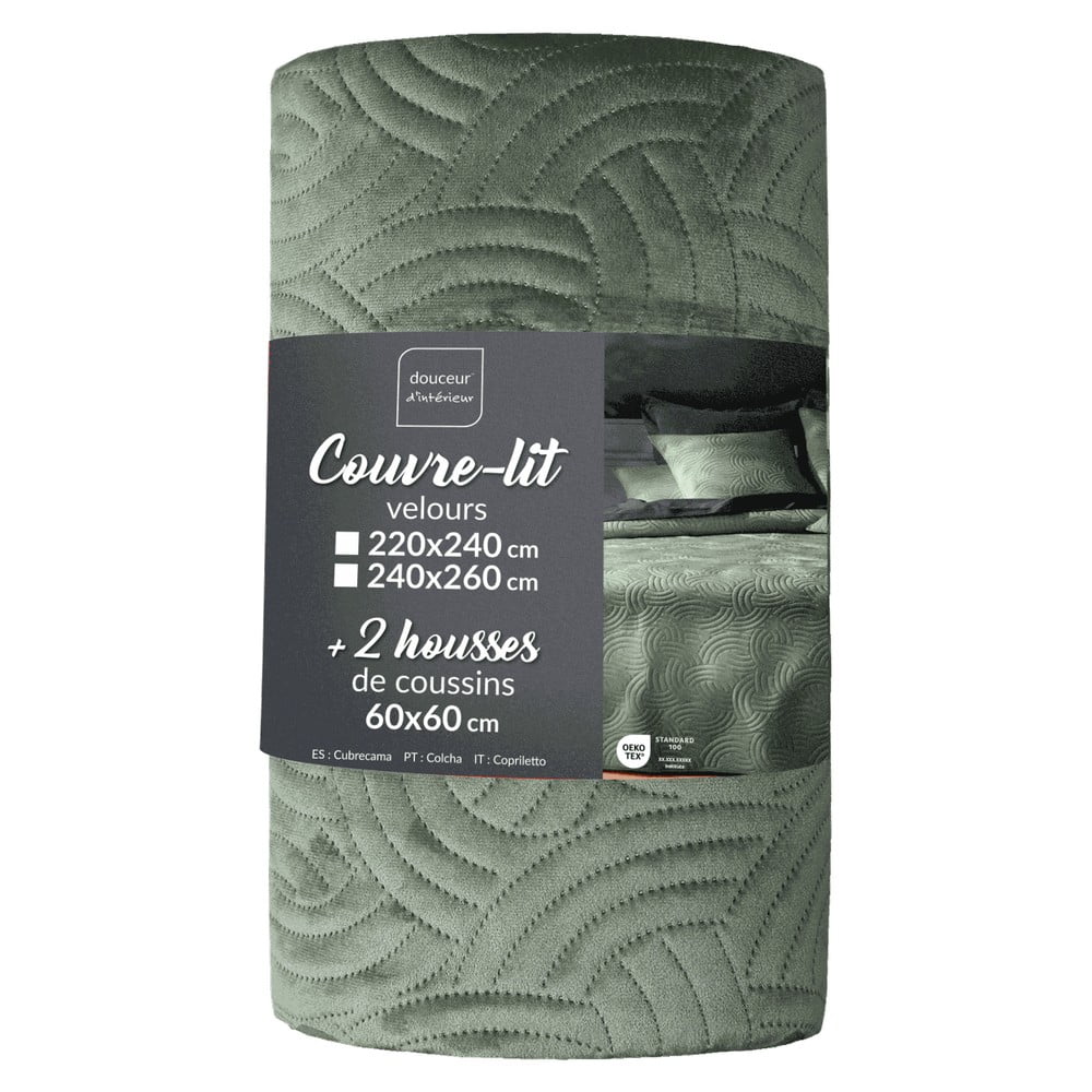 Zelená zamatová súprava prikrývky a obliečky na vankúš 220x240 cm Solange – douceur d'intérieur