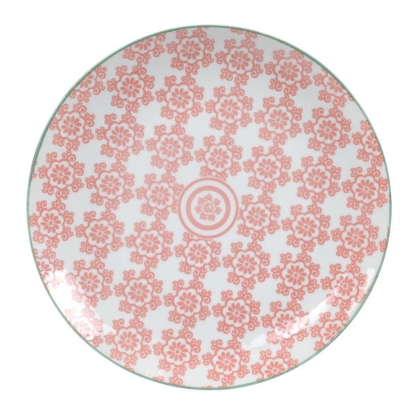 Červený tanier se zeleným okrajom Tokyo Design Studio Flowers, ⌀ 25,7 cm