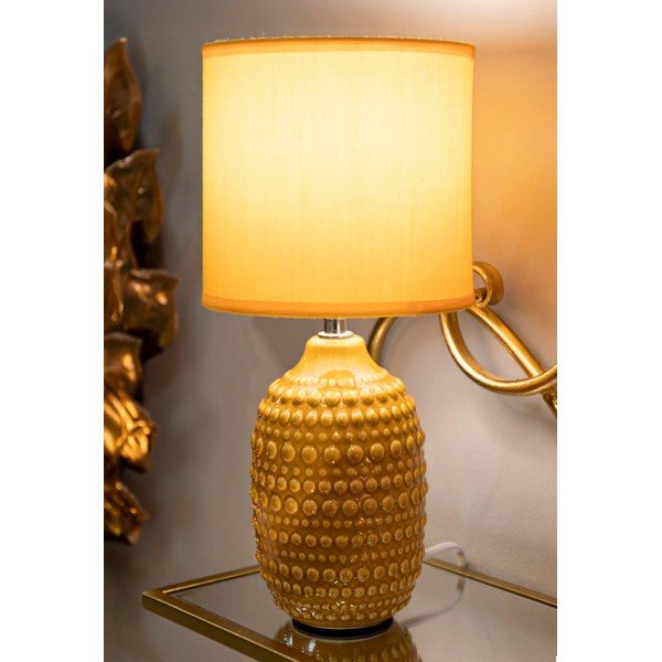 Keramická stolová lampa v horčicovej farbe s textilným tienidlom (výška  30,5 cm) Points – Mauro Ferretti-image-1