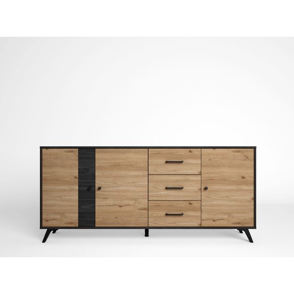 Čierna/prírodná nízka komoda v dekore duba 181x81 cm Bocami – Marckeric-image-1