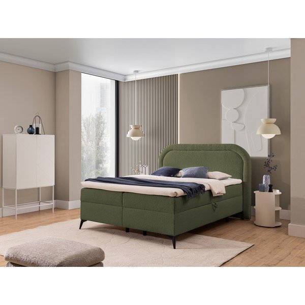 Zelená boxspring posteľ s úložným priestorom 160x200 cm Ornes – Ropez-image-1