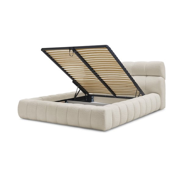 Béžová čalúnená dvojlôžková posteľ s úložným priestorom s roštom 180x200 cm Mont Blanc – Bobochic Paris-image-4