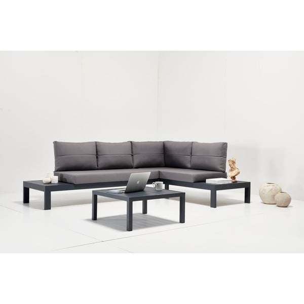 Čierno-sivá hliníková záhradná lounge súprava pre 3 Verona – Floriane Garden-image-1