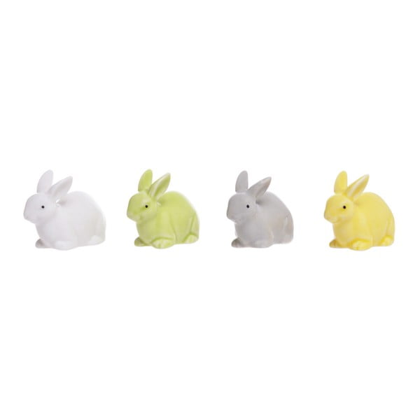 Sada 4 dekoratívnych keramických sošiek Ewax Rabbit