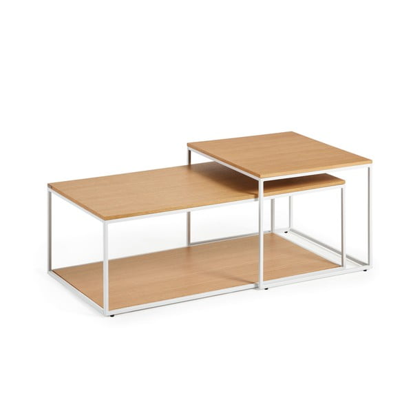 Konferenčné stolíky v súprave vo svetloprírodnej farbe 2 ks s doskou v dubovom dekore 50x100 cm Yoana – Kave Home