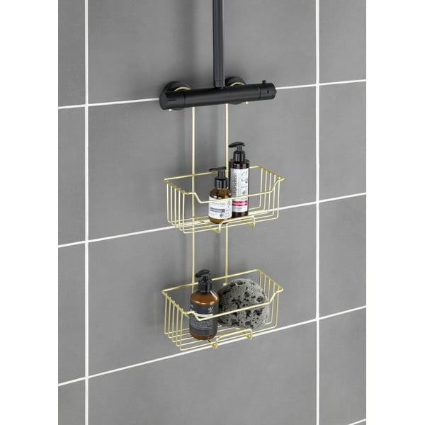 Závesná kúpeľňová polička z nehrdzavejúcej ocele v zlatej farbe Milo – Wenko-image-1