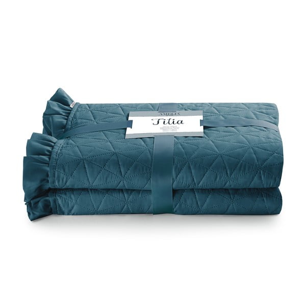 Modrý pléd cez posteľ AmeliaHome Tilia Marine, 260 x 240 cm-image-2