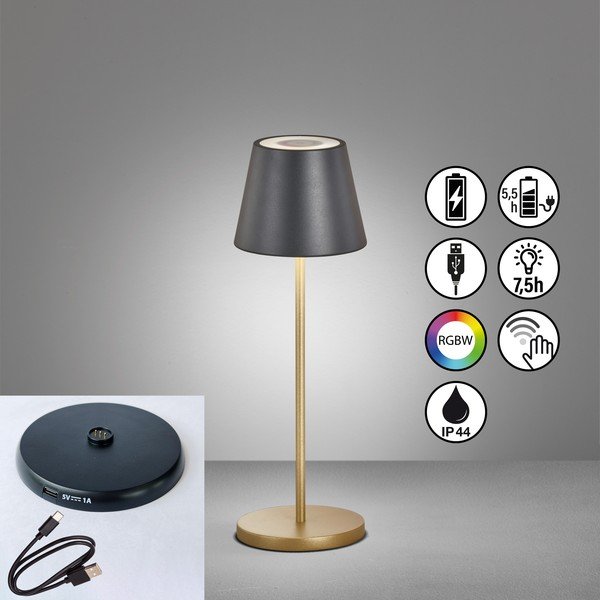 LED stolová lampa s kovovým tienidlom v čierno-zlatej farbe (výška 34 cm) Cosenza – Fischer &amp; Honsel-image-1