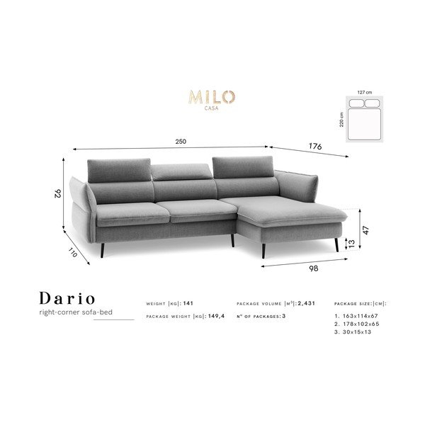 Modrá päťmiestna rozkladacia pohovka s úložným priestorom Milo Casa Dario, pravý roh-image-2