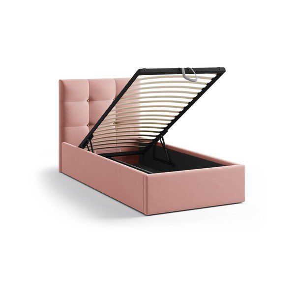 Ružová čalúnená jednolôžková posteľ s úložným priestorom s roštom 90x200 cm Phaedra – Micadoni -image-1