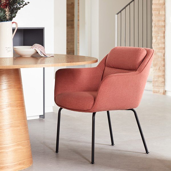 Ružové čalúnené jedálenské kreslo s podrúčkami Sadira – Teulat-image-1