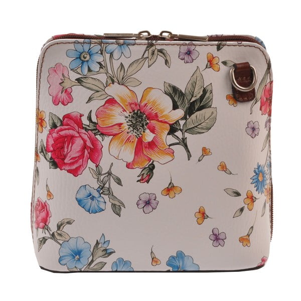Kvetinová kožená kabelka Florence Bags Vaire, hnedý zips