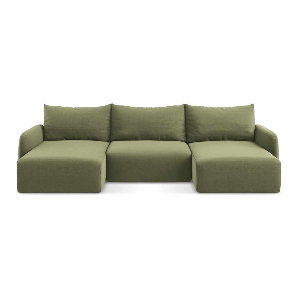 Zelená zamatová rozkladacia/s úložným priestorom rohová pohovka (do tvaru "U") Kalena – Makamii