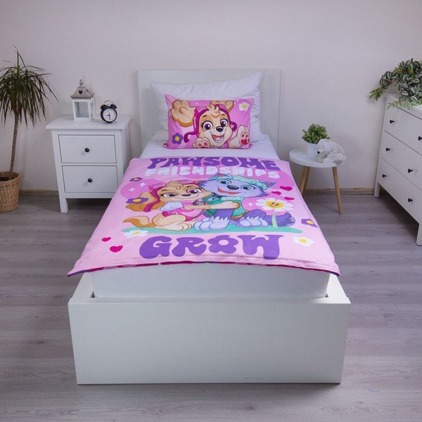 Ružové bavlnené detské obliečky do postieľky 100x135 cm Paw Patrol "Pawsome friendships grow" – Jerry Fabrics-image-1