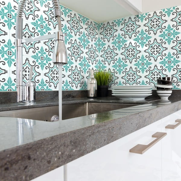 Sada 60 nástenných samolepiek Ambiance Wall Decal Cement Tiles Paco, 15 × 15 cm